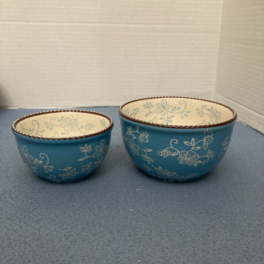 Temp-tations by Tara Floral Lace Light Blue Bowls - 24 oz Soup & 10 oz Utility